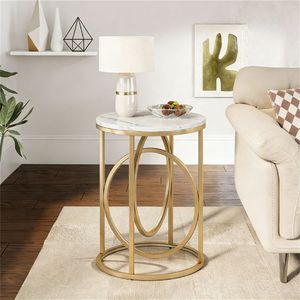 Tavolino da Divano Moderno con Base a O Dorata, Elegante Tavolo da Cocktail o Caffè - Product Image 1