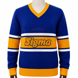 Custom sorority sigma SGRho women's Sweaters 100% <b>Acrylic</b> Knitted V Neck Chenille Greek Letter color <b>block</b> winter cardigan - Product Image 1