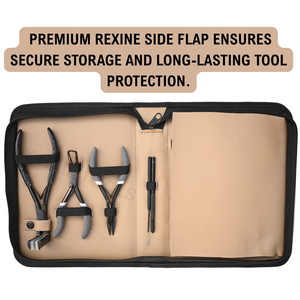 Kit d'outils pour extensions capillaires avec pince à bandes adhésives de 7 pouces, pince à sertir à 2 trous de 5 pouces, pince de retrait de perles, peigne à boucles et crochets, et étui en similicuir - Product Image 5