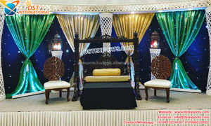 Joli mariage Punjabi Sangeet scène balançoire ensemble moderne Mehndi scène argent balançoire avec chaise dames Sangeet décor scène avec balançoire - Product Image 2