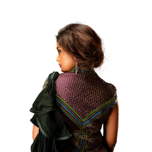 Conjunto de Saree con Chaqueta Esmeralda Peacock para Mujer, 4 Piezas, Estilo Indo Occidental, al Mejor Precio al por Mayor - Product Image 3