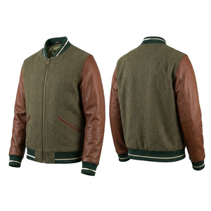 Veste universitaire unisexe STALWART IMPEX, manches en laine verte, logo géométrique, style preppy, coupe classique, vêtement d'hiver respirant et coupe-vent - Product Image 4