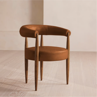 Fauteuil d'appoint en cuir FERLY, style moderne du milieu du siècle, structure en bois massif, confortable, pour salle à manger, salon