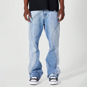Jeans amples et décontractés pour hommes, design personnalisé, haute qualité, taille mi-haute, denim délavé léger - Product Image 2