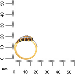 Elegant Multi-Row <b>Ring</b> in 14K Gold Plating with Diamond Pave <b>Black</b> Onyx Bead Detailing and Bold Yellow-Gold Band - Product Image 4