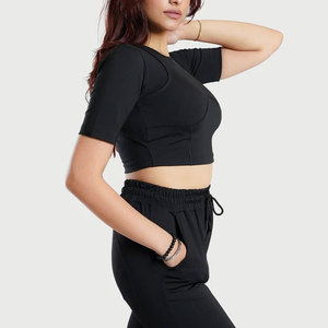 Fitness Sports <b>Women's</b> Crop <b>Top</b> Design Slim Fit Stretchable Gym T-Shirt Yoga Training Wear Quick Dry Round Neck T-Shirt - Product Image 6