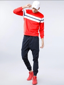 Sudadera Roja de Cuello Redondo para Hombre, Corte Regular, a Rayas, Informal, de Punto, 100% Algodón, para Otoño - Product Image 2