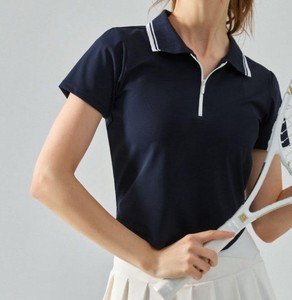 Women's White Short Sleeve Polo Shirt With Half Zipper <b>Preppy</b> Style Quick Dry Knitted Fabric Solid Color Tennis Golf <b>Top</b> - Product Image 3