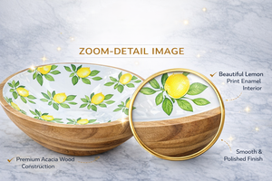 ชามสลัดไม้กระถินเทศขัดเงาขนาด 25 ซม. พร้อมลายเคลือบสีเลมอนด้านใน เป็นมิตรกับสิ่งแวดล้อม ย่อยสลายได้ ปลอดสาร BPA เหมาะสำหรับเสิร์ฟในงานปาร์ตี้ - Product Image 2