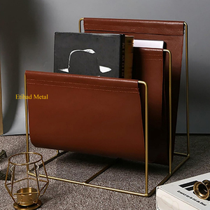 Free Standing Magazine Rack Minimalist Black Leather Magazine Rack With Gold Metal <b>Frame</b> - Product Image 4