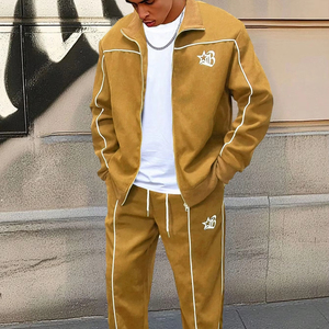 Ensemble unisexe veste et pantalon à manches longues couleur unie minimaliste, survêtement évasé personnalisé, streetwear léger, design Hiver 2026 - Product Image 1