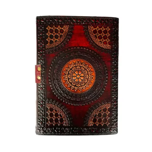 Diario de Cuero con Siete Piedras Preciosas en Relieve, Cuaderno Hecho a Mano con Tapa Dura Vintage, Cubierta Amarillo Marrón, Papel con Borde Decorativo, Tacto Real - Product Image 1