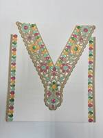 Patchs brodés en fil d'or pour le cou avec appliques florales à paillettes multicolores pour Kurti, Saree, robe et vêtements ethniques