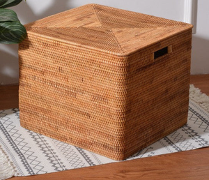Home Decor Natural Rattan <b>Basket</b> with Handle Lid for Clothing <b>Toys</b> Books <b>Storage</b> Laundry <b>Basket</b> Home Hotel Organization Decor - Product Image 3