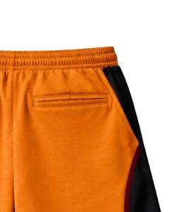 Shorts de sport pour hommes, orange et noir, avec empiècements contrastés, en polyester et coton, avec cordon de serrage, taille élastique, pour la gym, l'entraînement, décontractés, été - Product Image 5