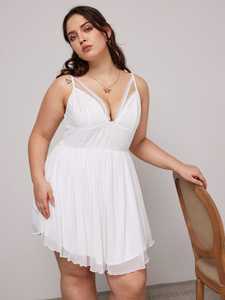 Womens Black Lace Trim V Neck <b>Spaghetti</b> <b>Strap</b> Babydoll Dress - Product Image 5