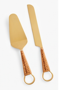 <b>Golden</b> Cake Server <b>Set</b> With Leather Handle Minimalist Design For Elegant Dessert Serving Use And Tableware Use - Product Image 4