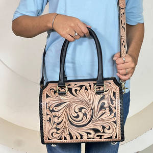 Sac à main Western de luxe haut de gamme en cuir véritable, orné de motifs floraux, écologique, durable, léger, moyen, style cowgirl - Product Image 5