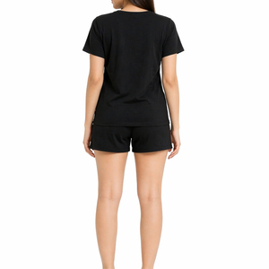 Ensemble 2 pièces pour femmes, short et haut à col rond, manches courtes, couleur unie, tricoté, respirant, coupe régulière, au-dessus du genou, décontracté, printemps-été - Product Image 2