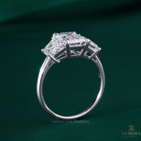 Anillo de Compromiso de Diamante Cultivado en Laboratorio con Corte Esmeralda de Lujo de 3.63CT, Diamantes Laterales en Forma de Trapezoide, Chapado en Oro de 14K, Certificado IGI, Anillo de Boda