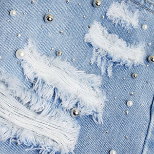 Short en jean taille haute croisée pour femme, coupe droite ample, respirant, en denim, idéal pour la plage - Product Image 5