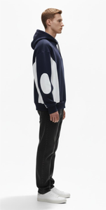 Sweat à capuche unisexe surdimensionné bleu marine et blanc, personnalisé avec logo, épais, respirant, imperméable, style streetwear, avec poche - Product Image 5