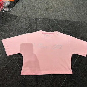 Women's <b>Pink</b> <b>Crop</b> TopRhinestone Work With High Quality Stitched Loose Cotton <b>Tops</b> - Product Image 2
