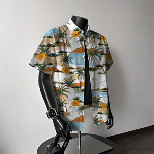 เสื้อเชิ้ตฮาวายคอจีน แขนสั้น ป้องกันการหดตัว สไตล์ลำลอง สำหรับผู้ชาย ใส่เที่ยวทะเลช่วงฤดูร้อน รับผลิตแบบ OEM - Product Image 3