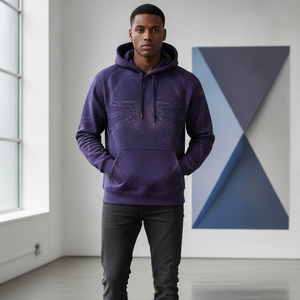 Sweat à capuche tendance unisexe en molleton avec imprimé toile d'araignée en mousse bleu, rose et noir – Vente en gros streetwear - Product Image 4