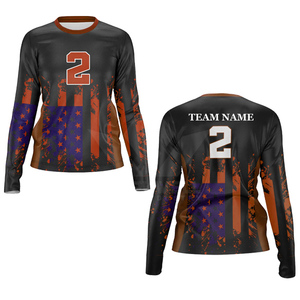 เสื้อวอลเลย์บอลแขนยาวสำหรับผู้หญิง พิมพ์ลายแบบ Sublimation ระบายเหงื่อได้ดี ทรงพอดีตัว คอกลม ผลิตจากโพลีเอสเตอร์ สำหรับผู้ใหญ่ - Product Image 5