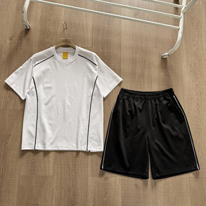 Trendy Quick Dry Oversized T Shirt and Shorts <b>Set</b> Loose Fit Cotton Streetwear Matching Outfit <b>Knitted</b> Polyester Summer Wear - Product Image 5