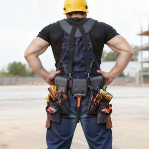 Ceinture à outils robuste avec 22 poches et bretelles pour hommes, pochette utilitaire réglable avec porte-marteau pour électriciens - Product Image 4