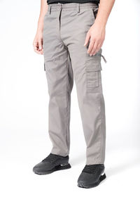 Men's Gray Cargo Pants Elastic Waist Multiple Pockets Workwear Style Breathable Midweight Canvas Fabric - Product Image 3