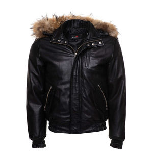 Chaqueta de Cuero Gruesa Personalizada Glory para Hombre, Nueva Chaqueta de Cuero Negra de Moda para Hombre con Capucha de Piel - Product Image 1