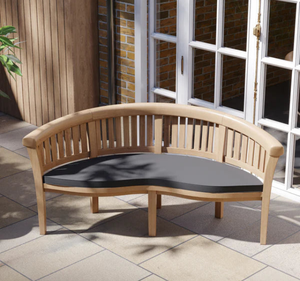 Ensemble de table à manger ovale d'extérieur en teck massif de luxe avec banc incurvé et fauteuils, finition naturelle, meubles de jardin et de terrasse - Product Image 4