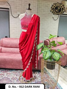 Sari long élégant en soie mélangée rouge orné de motifs, avec bordure florale de créateur, idéal pour les mariages et les occasions festives - Product Image 2