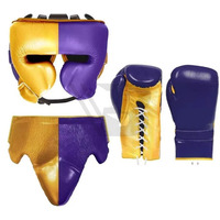 Ensemble de boxe MMA bleu et blanc neuf, gants de boxe en cuir véritable de haute qualité, personnalisables, évacuation de l'humidité, fermeture à lacets