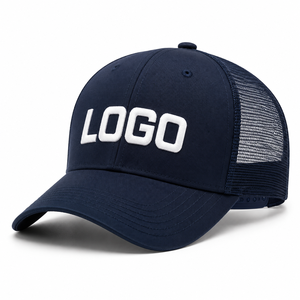 Custom Deep Navy Trucker <b>Cap</b> 6-Panel Mesh Back Front Embroidery Unisex Adjustable Adult Casual <b>Hat</b> - Product Image 1