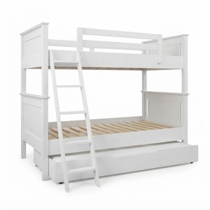 Lit superposé moderne blanc double avec plateforme, tiroir de rangement et échelle, construction en bois massif pour mobilier de chambre - Product Image 3