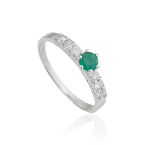 Wholesale Price Sterling 925 <b>Silver</b> Natural Round <b>Emerald</b> & Diamond Minimalist Fine <b>Ring</b> Bridal Jewelry - Product Image 1