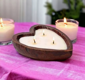 Handcrafted Heart Shaped Wooden Heart Shaped Wooden <b>Candle</b> Bowl With Three <b>Wick</b> <b>Candle</b> For Home Decor Home Decoration Christmas - Product Image 2