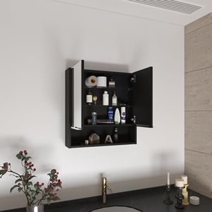 Mobile da Bagno Rettangolare Manchester Nero Wengue con Specchio e Armadietto Portamedicinali - Product Image 3