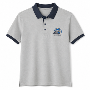 Chemise classique en piqué tricoté pour homme, broderie sur la poitrine, col contrastant, manches courtes, coton, vêtements de golf décontractés, OEM/ODM personnalisé - Product Image 4
