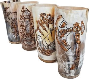 Tasse à boire artisanale en corne de buffle, style viking, verre à vin gravé, mug à bière pour fête, cadeau - Product Image 1