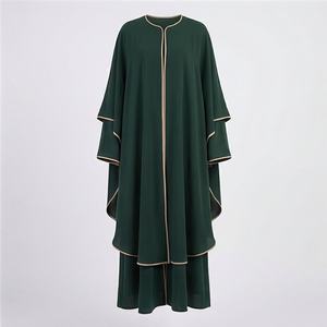 ชุดอาบายะคอวีผ้าโพลีเอสเตอร์น้ำหนักเบาสีตามสั่งสำหรับผู้หญิง สไตล์ลำลอง ชุดฮิญาบมุสลิม บริการ OEM เสื้อผ้าอิสลามแบบเรียบร้อย - Product Image 1