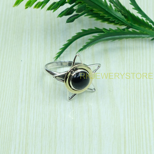 แหวนเงินแท้ 925 และทองเหลืองประดับพลอยออนิกซ์สีดำรูปดาวสำหรับผู้หญิง แหวนทำมือประดับอัญมณีดีไซน์วินเทจ - Product Image 3