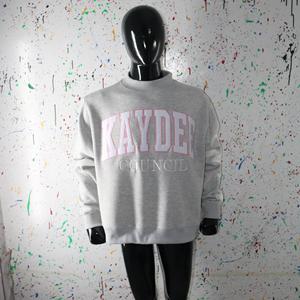 KAYDEE HEATHER GREY <b>Mock</b> <b>Neck</b> Sweatshirt 100% WHITE Applique Embroidery wide <b>neck</b> Sweatshirt Finer Threads - Product Image 1