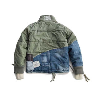 Veste matelassée en jean déchiré et patchwork, style utilitaire, pour homme, chaude pour l'hiver, style streetwear, type duffle - Product Image 2