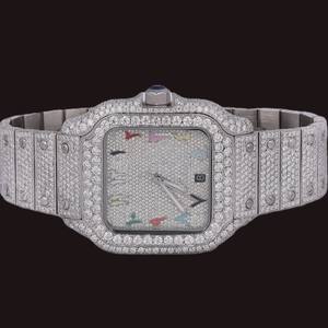 Reloj de Pulsera de Cuarzo con Caja Cuadrada Personalizada, Cristal de Moda, Diamantes Moissanite, Números Arábigos Multicolor, Características Clásicas - Product Image 1