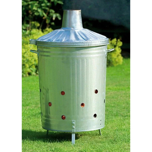 Incinérateur en acier galvanisé de haute qualité avec couvercle et poignées pour les déchets de jardin, les feuilles, le bois, le papier - Product Image 3
